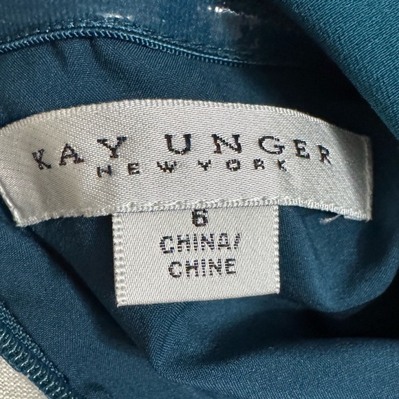 Kay Unger Asymmetrical 3/4 Sleeve Cocktail Dress Peacock Color Size 6 - Picture 6 of 10